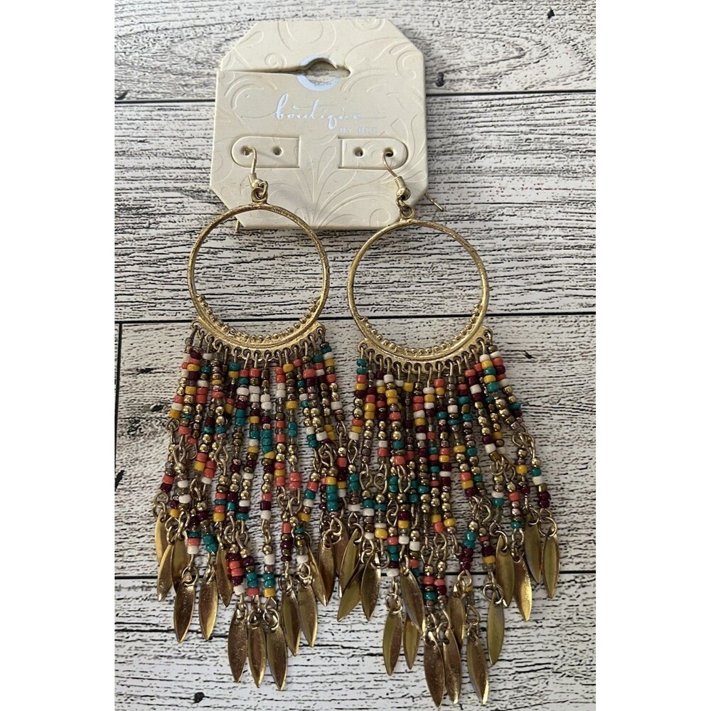Boutique by BKE Seed Bead Dangle Drop Earrings Multicolor Gold Tone